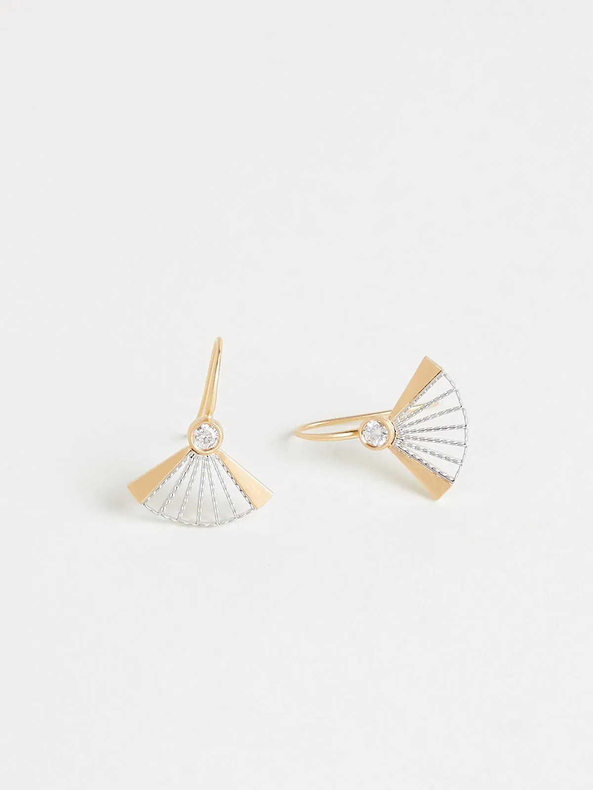 Diamond Fan Earrings in 18k Yellow Gold and Platinum