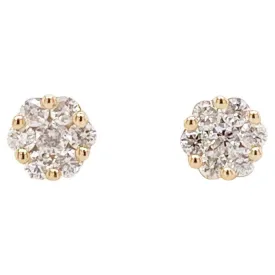 Diamond Flower Cluster Stud Earrings