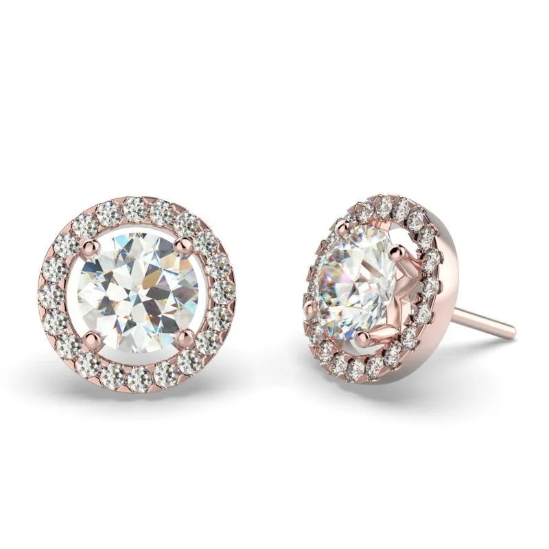 Diamond Halo Stud Earrings with Space 18K White Gold