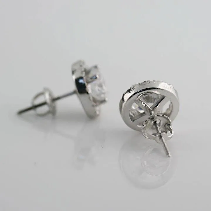 Diamond Halo Stud Earrings with Space 18K White Gold