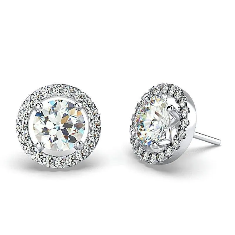 Diamond Halo Stud Earrings with Space 18K White Gold