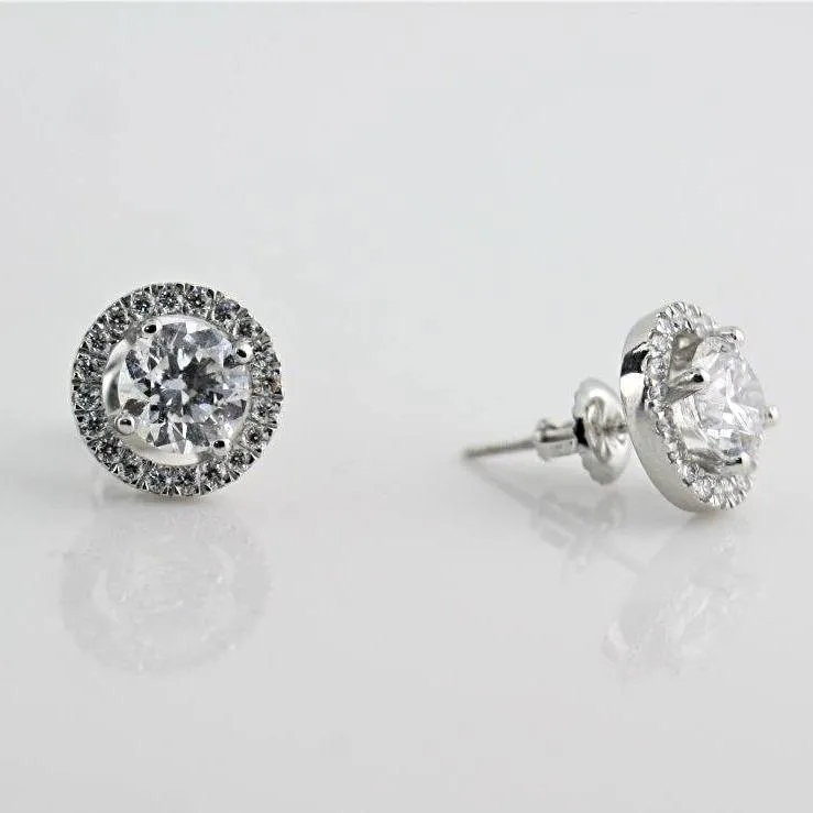 Diamond Halo Stud Earrings with Space 18K White Gold