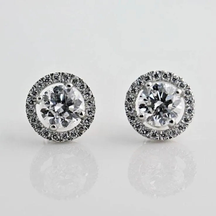 Diamond Halo Stud Earrings with Space 18K White Gold