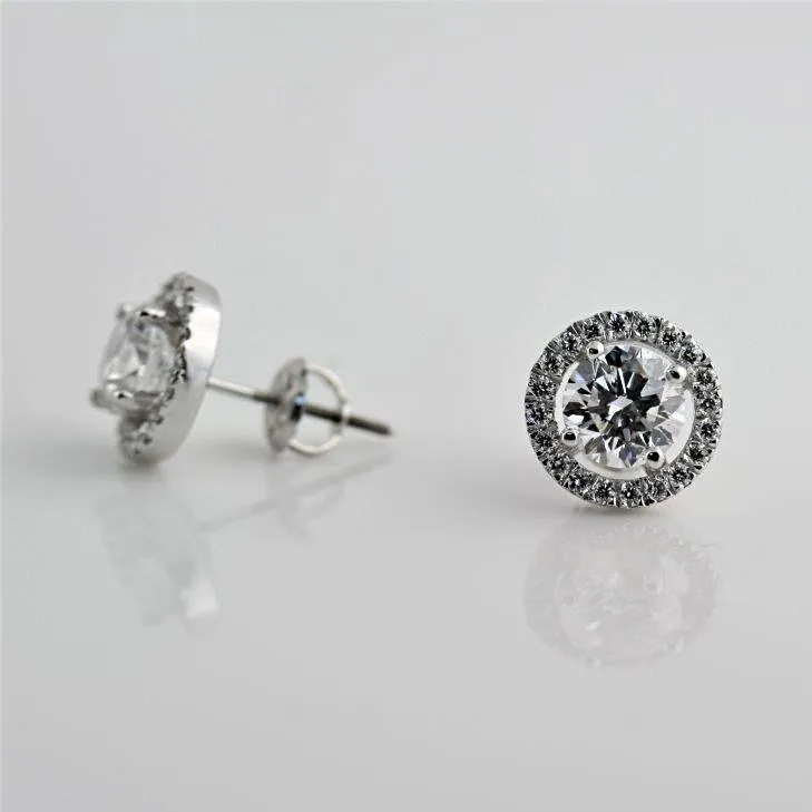 Diamond Halo Stud Earrings with Space 18K White Gold