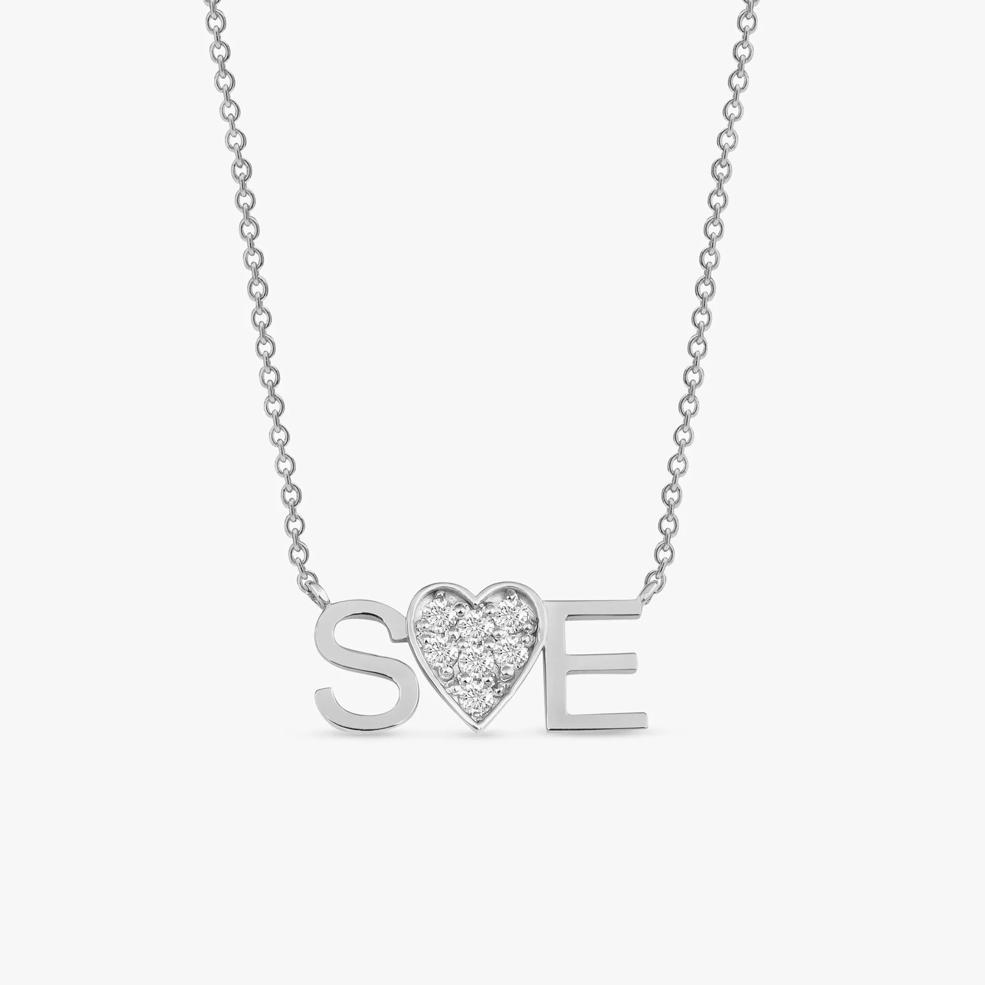 Diamond Heart Initials Necklace, Sylvia