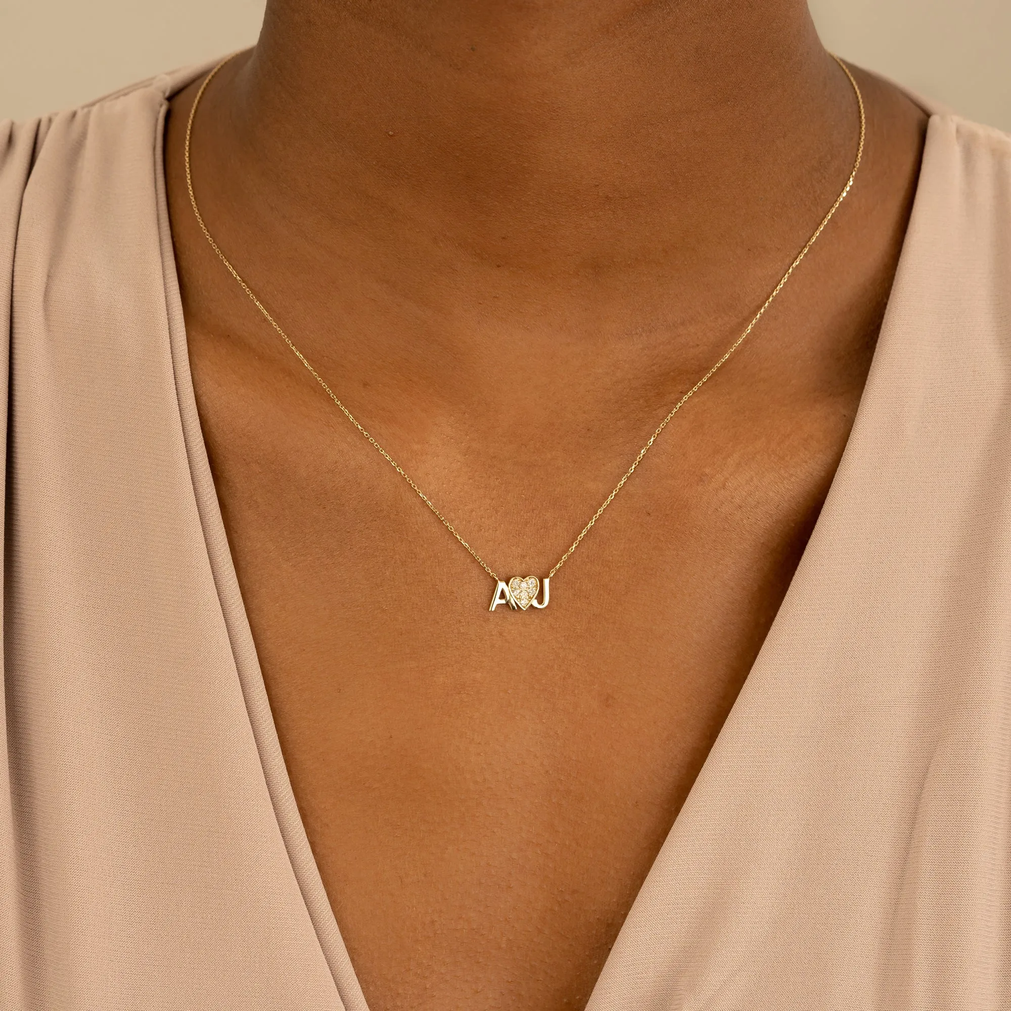 Diamond Heart Initials Necklace, Sylvia