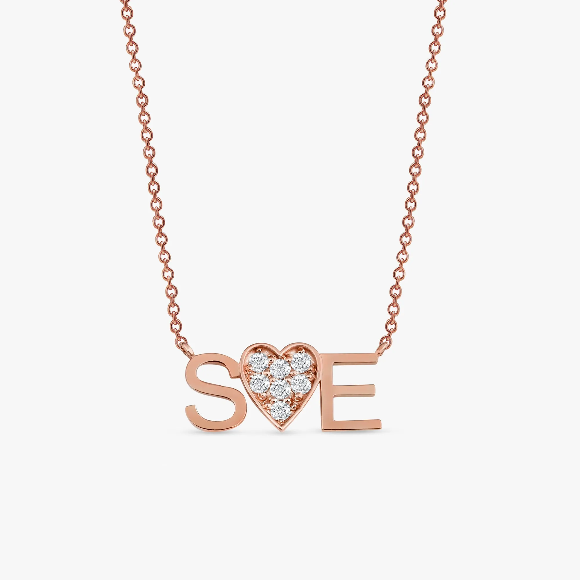 Diamond Heart Initials Necklace, Sylvia