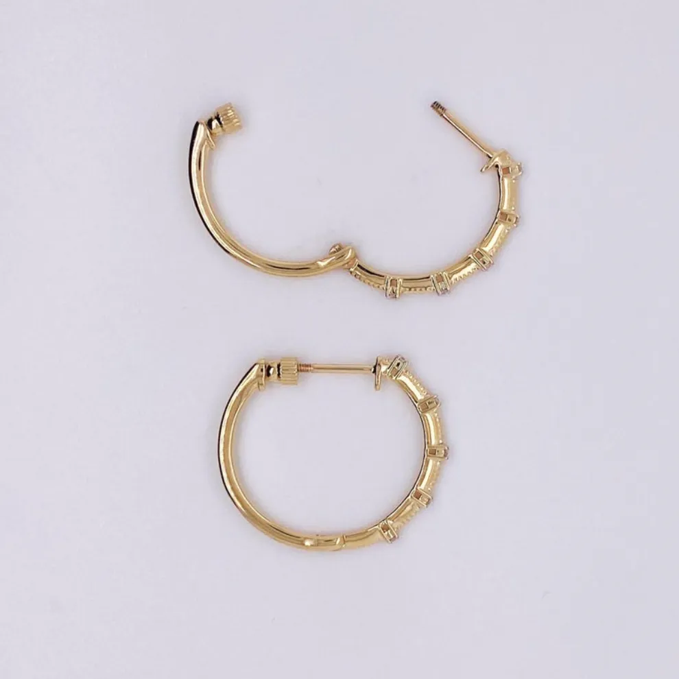 Diamond Station Threaded Hoop Earrings