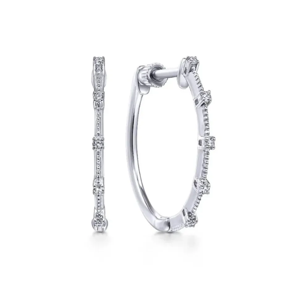 Diamond Station Threaded Hoop Earrings