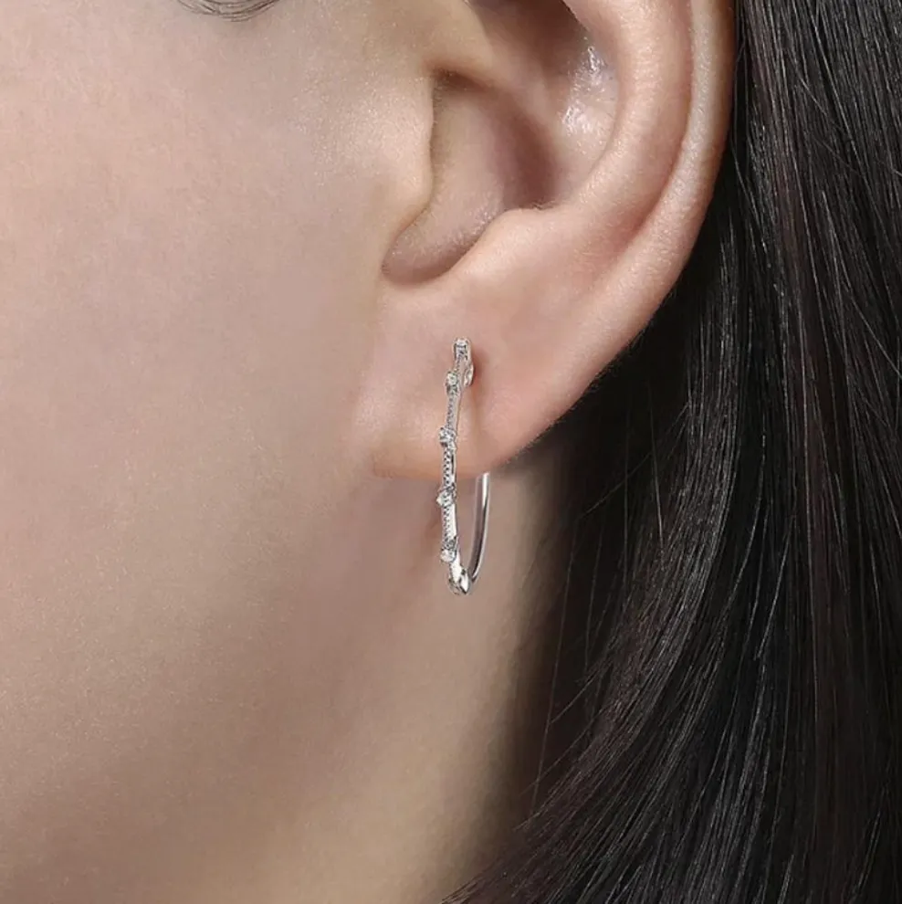 Diamond Station Threaded Hoop Earrings