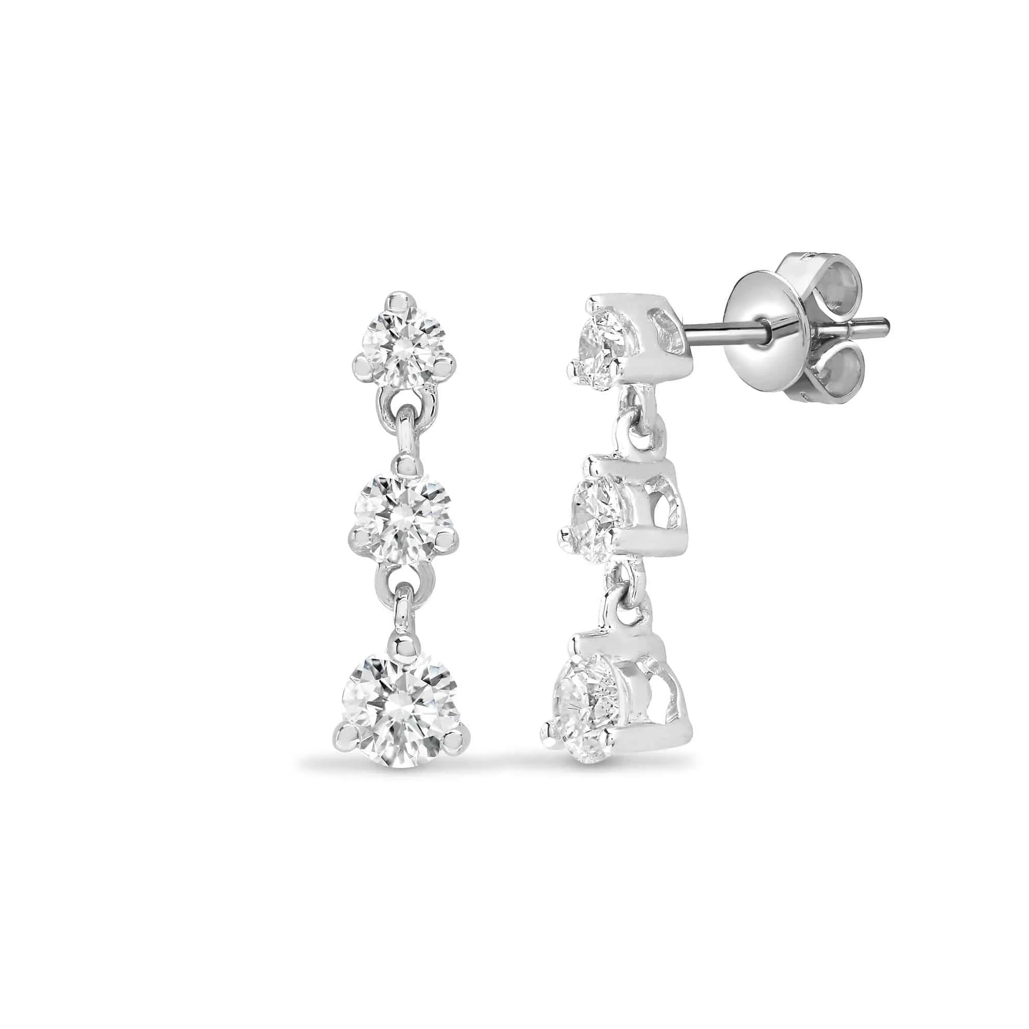 DIAMOND THREE CLAW DROP EARRINGS IN 18K WHITE GOLD