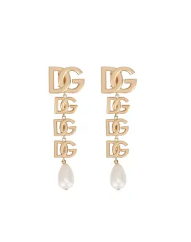 Dolce & Gabbana logo pearl-embellished drop earrings