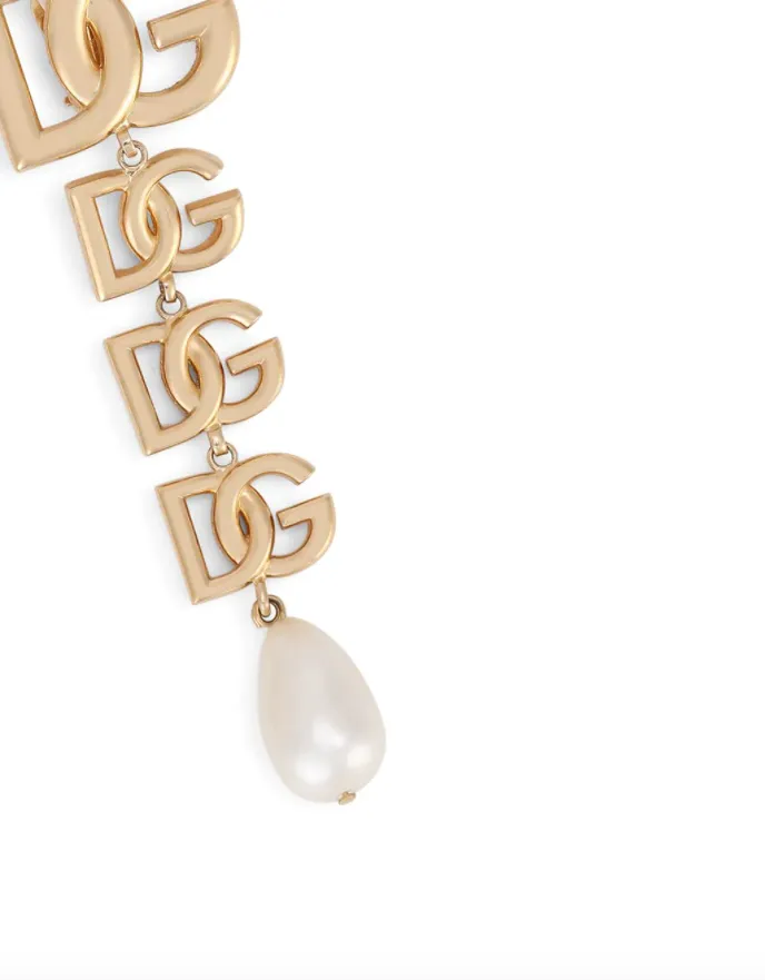 Dolce & Gabbana logo pearl-embellished drop earrings