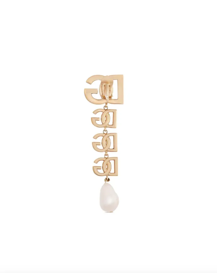 Dolce & Gabbana logo pearl-embellished drop earrings