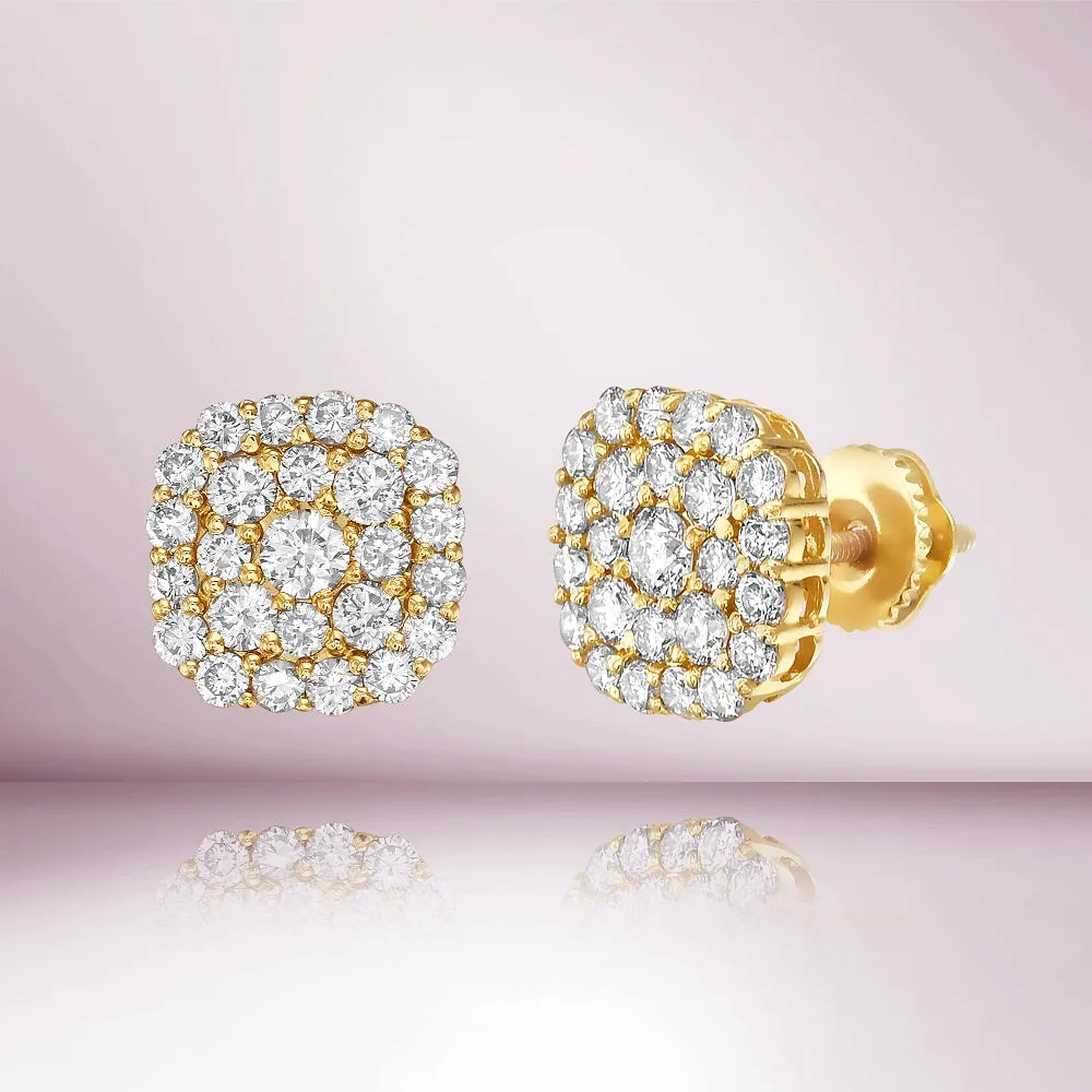 Double Halo Diamond Round Shape Stud Earrings (1.50 ct.) in 14K Gold