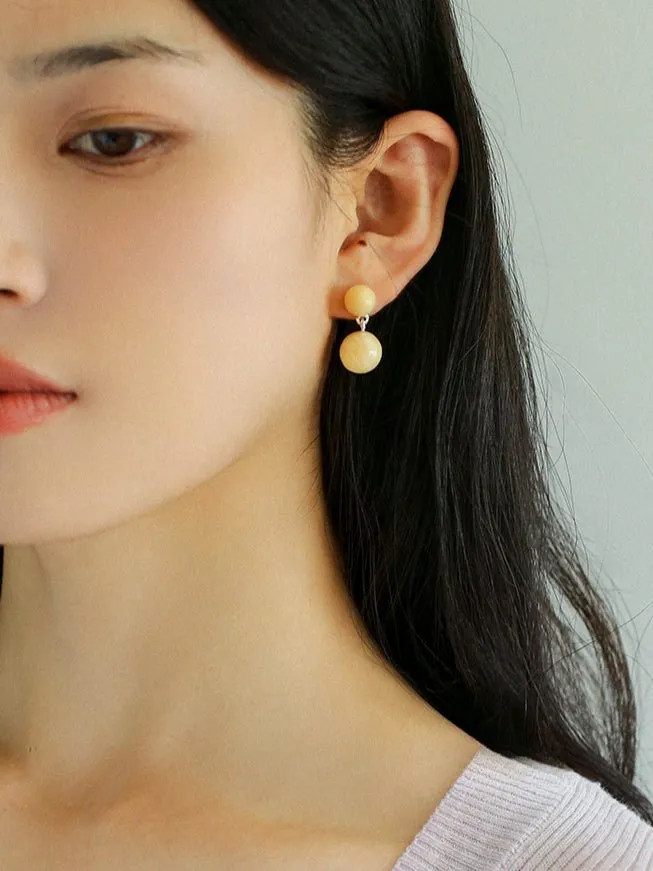 Double Natural Stone Ball Earrings