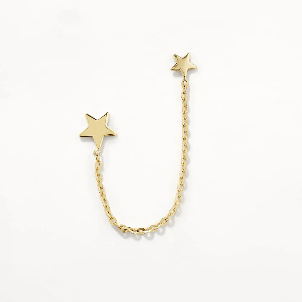 Double Star Chain Single Stud Earring in 10k Gold