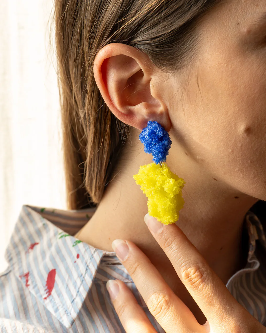 Double Sugar Earrings - Blue oxide and lemon yellow