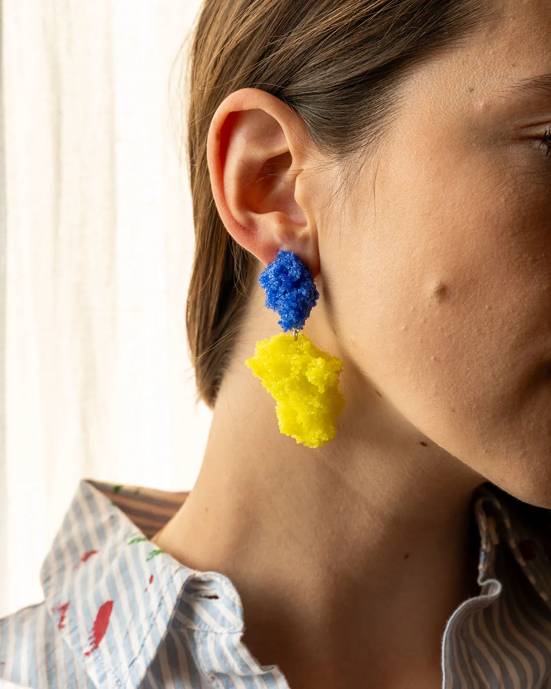 Double Sugar Earrings - Blue oxide and lemon yellow