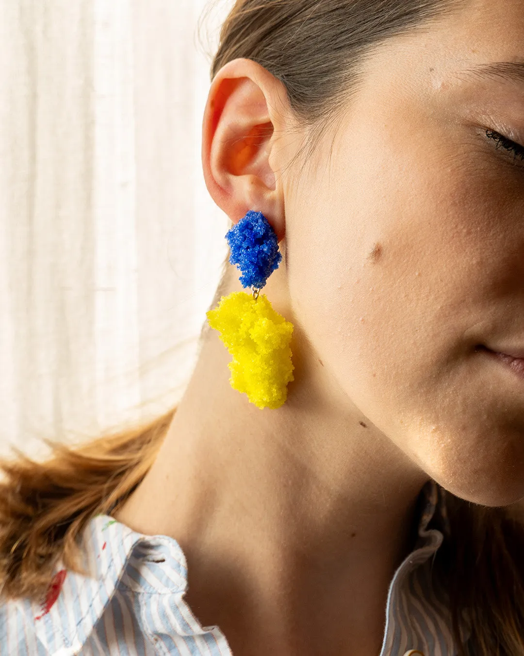 Double Sugar Earrings - Blue oxide and lemon yellow