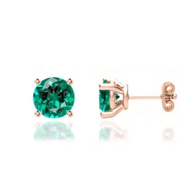 DOVE - Round Emerald 18k Rose Gold Stud Earrings