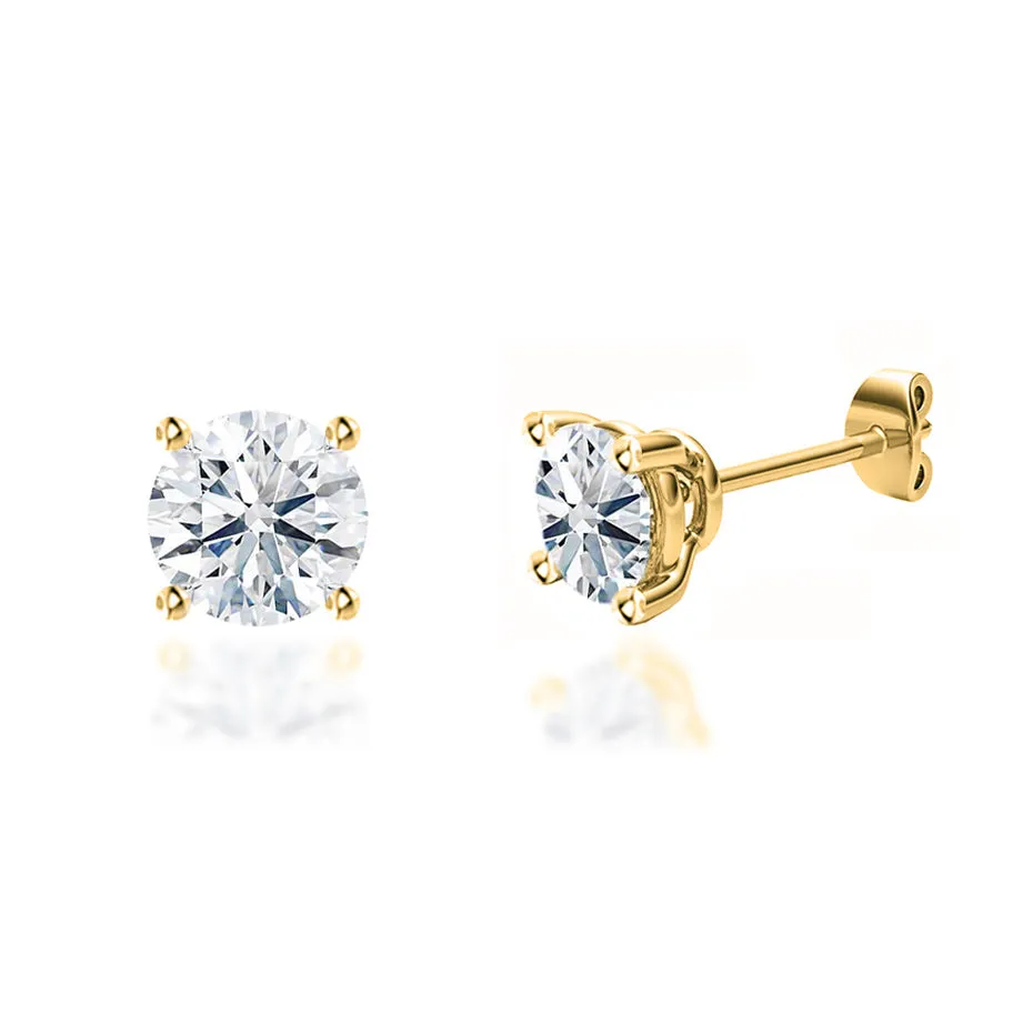 DOVE - Round Moissanite 18k Yellow Gold Donut Basket Stud Earrings