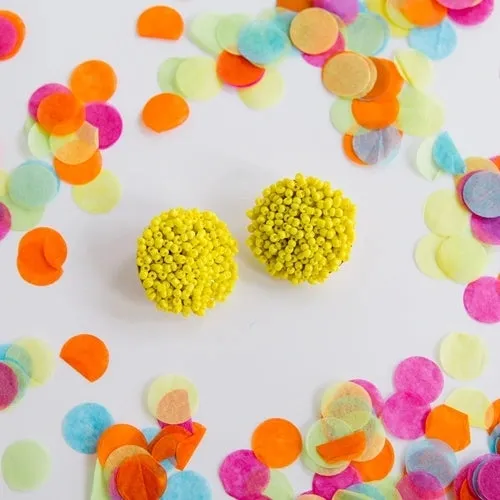 Earrings - Yellow Beaded Studs