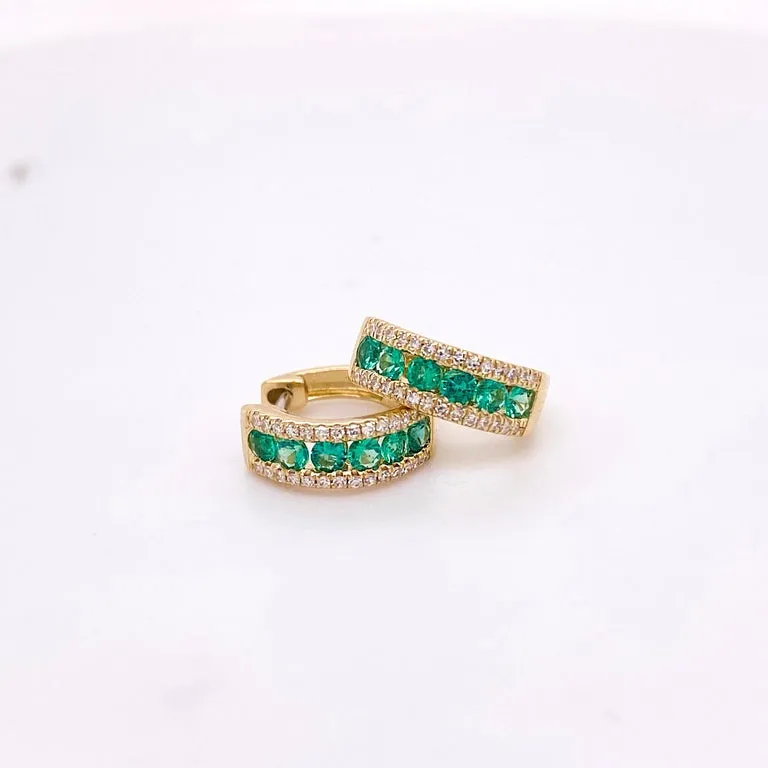 Emerald and Diamond Huggie Earrings