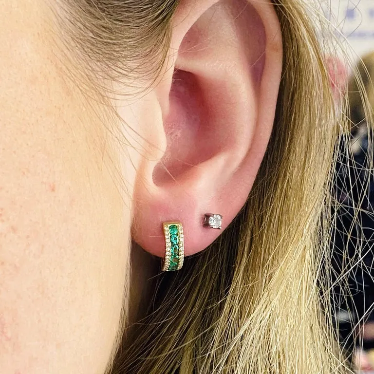 Emerald and Diamond Huggie Earrings