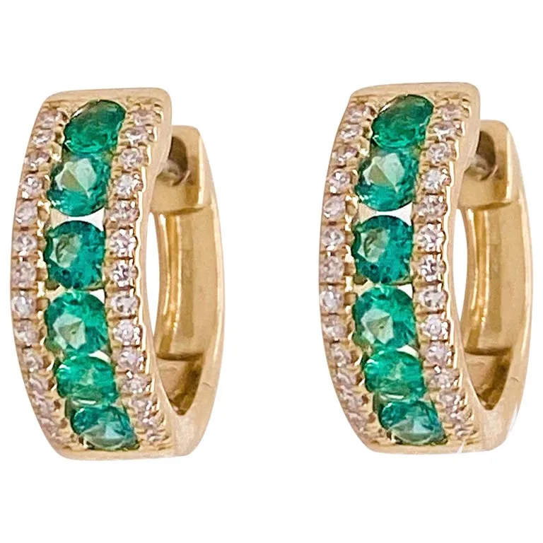 Emerald and Diamond Huggie Earrings