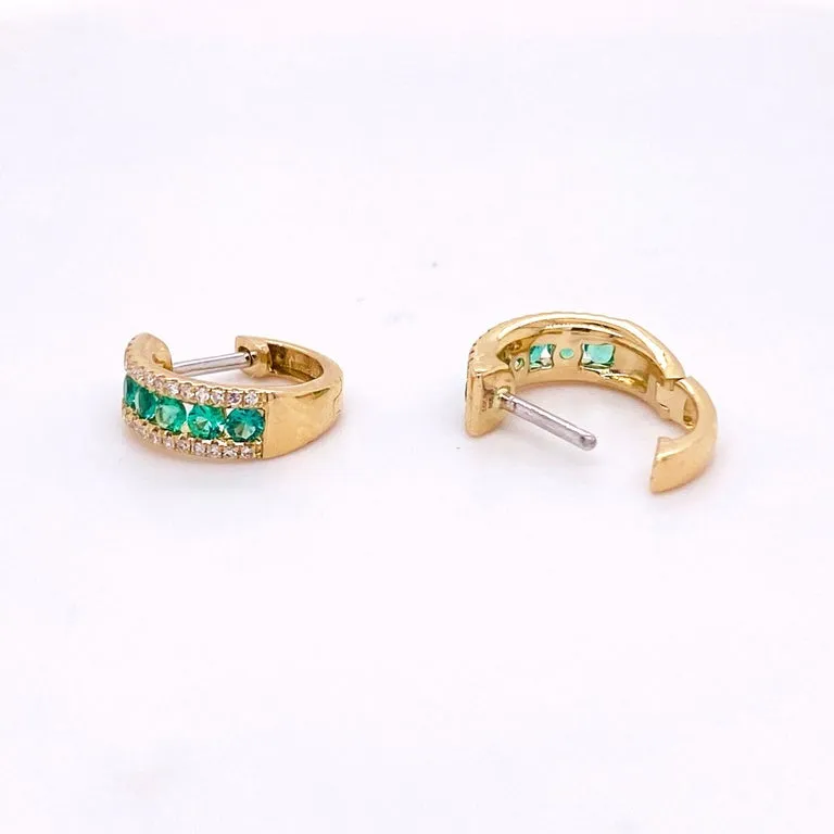 Emerald and Diamond Huggie Earrings