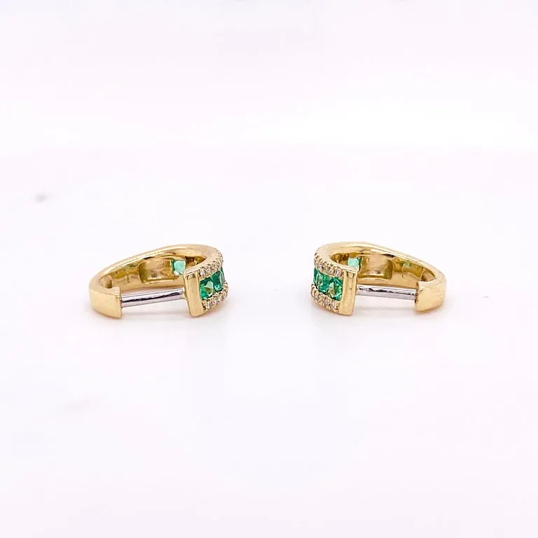 Emerald and Diamond Huggie Earrings