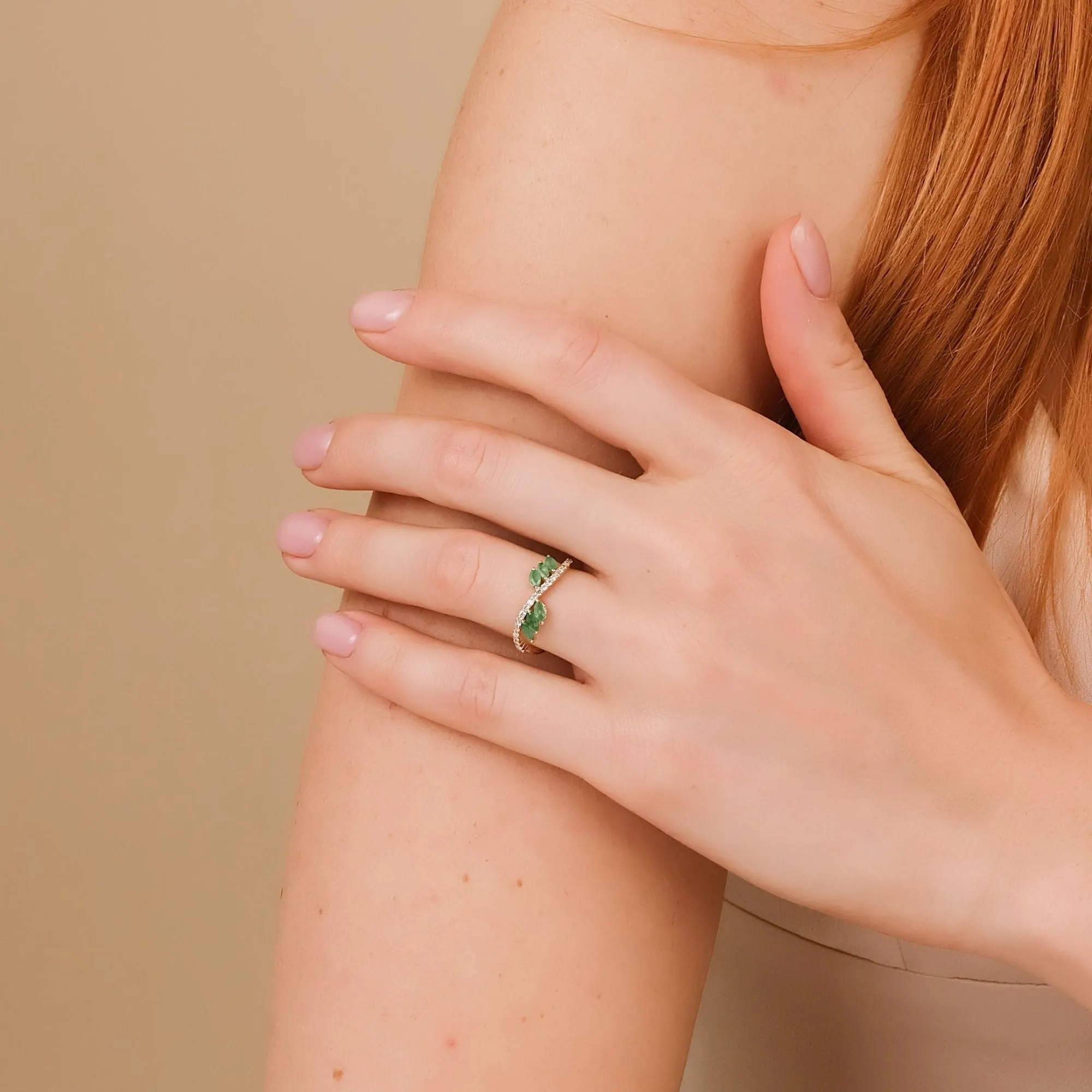 Emerald and Diamond Vine Ring, Deirdre