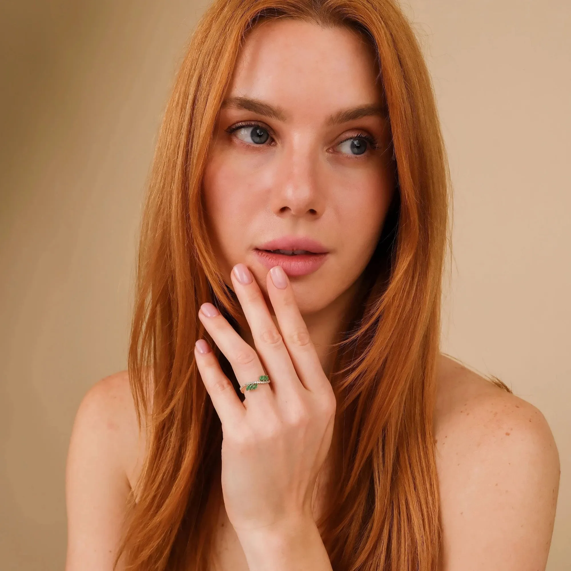 Emerald and Diamond Vine Ring, Deirdre