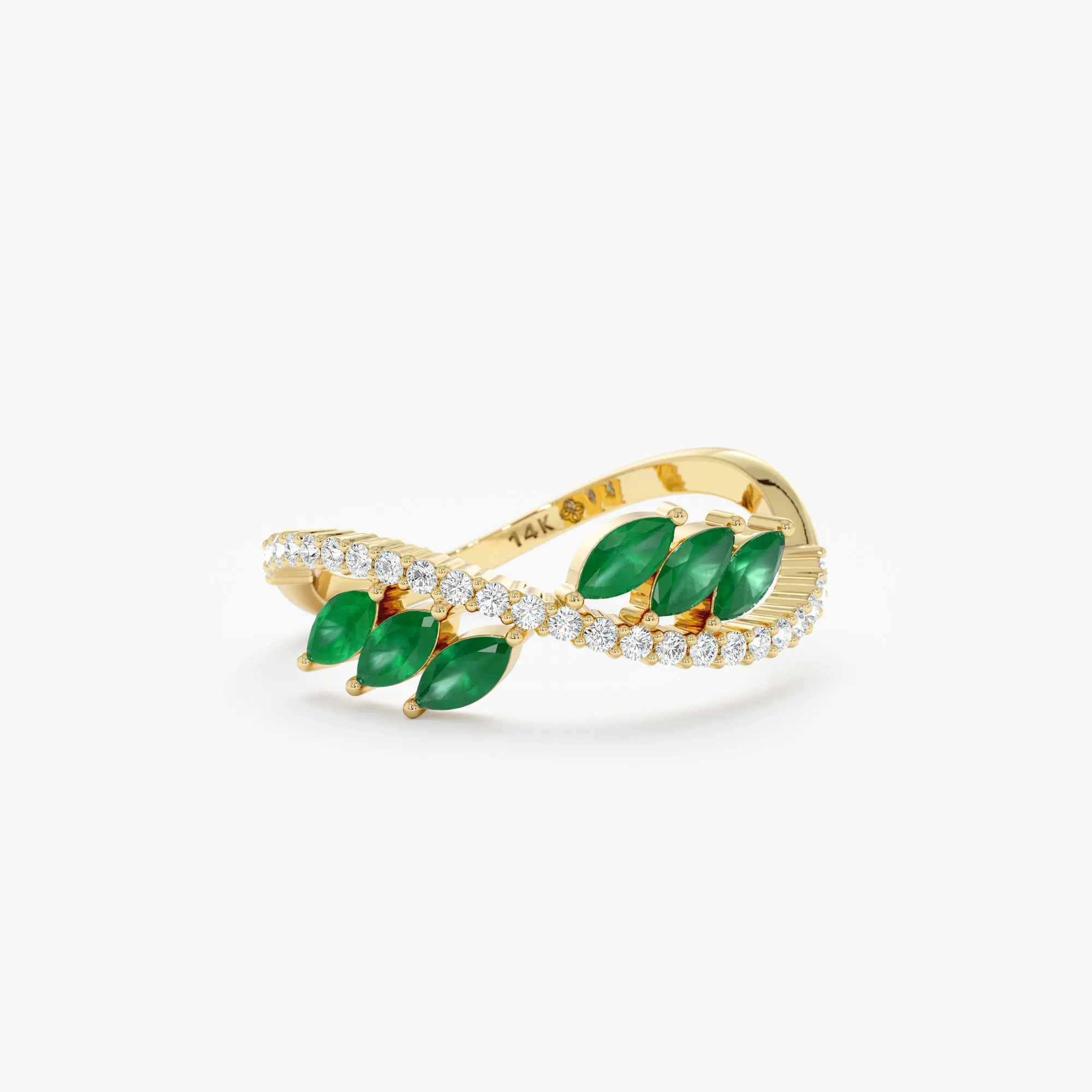 Emerald and Diamond Vine Ring, Deirdre