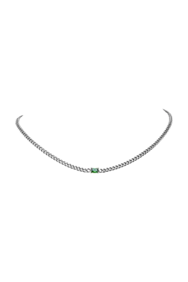 Emerald Curb Necklace Green Silver