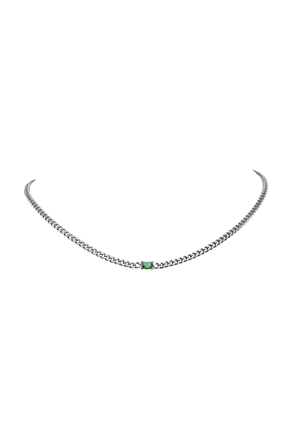 Emerald Curb Necklace Green Silver