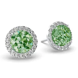 Emerald Diamond Halo Stud Earrings 18K White Gold