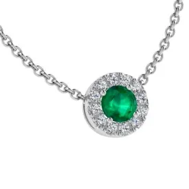 Emerald Halo Diamond Necklace 14K Gold