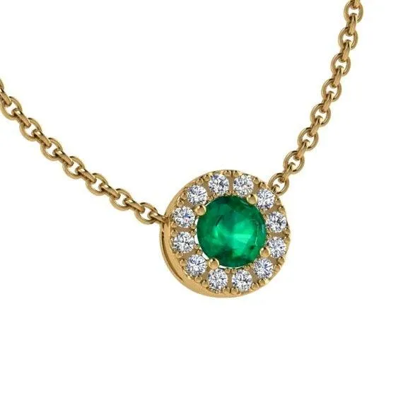 Emerald Halo Diamond Necklace 14K Gold