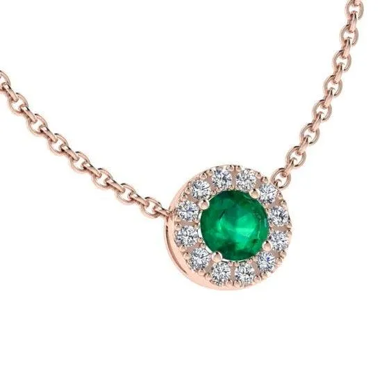 Emerald Halo Diamond Necklace 14K Gold