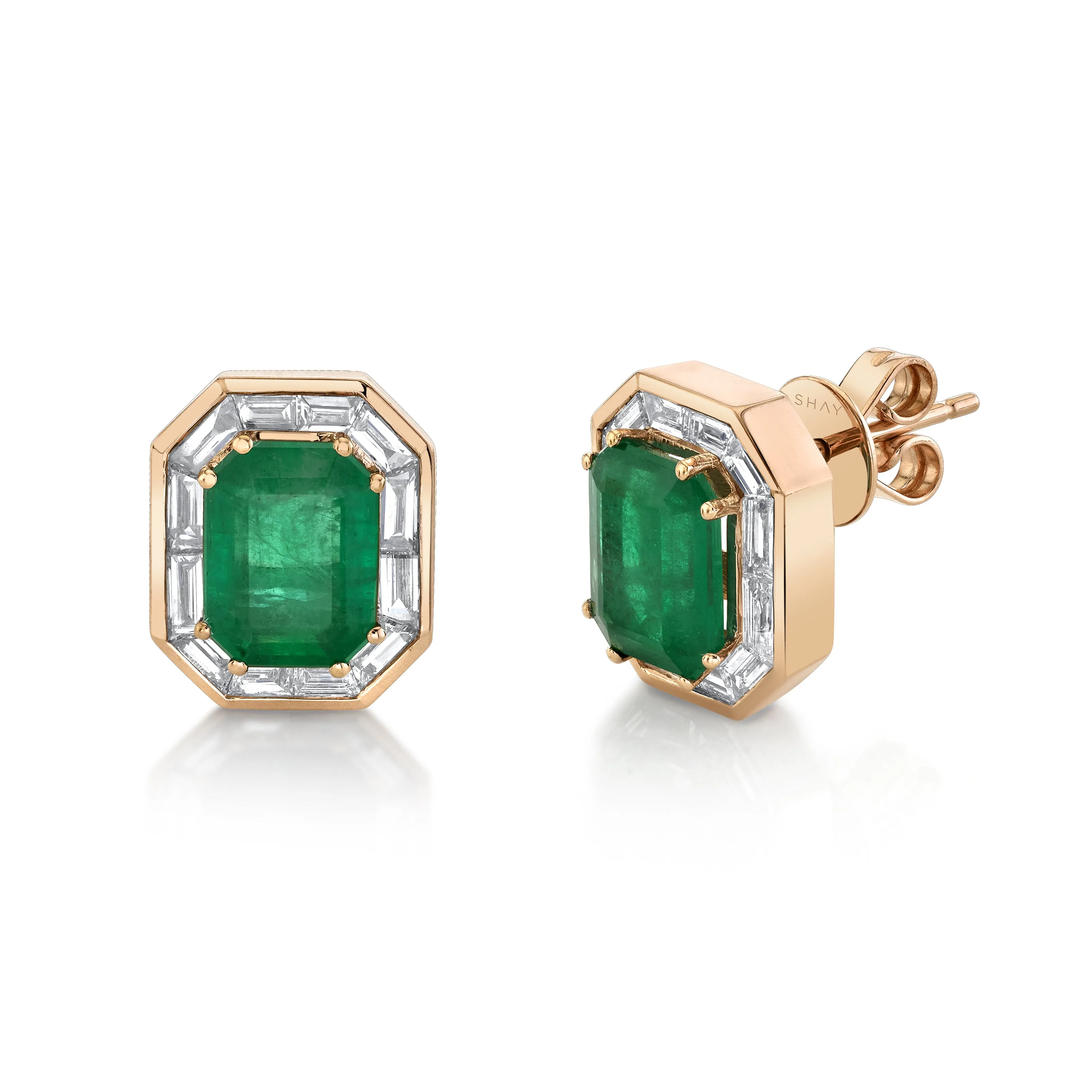 EMERALD HALO STUDS