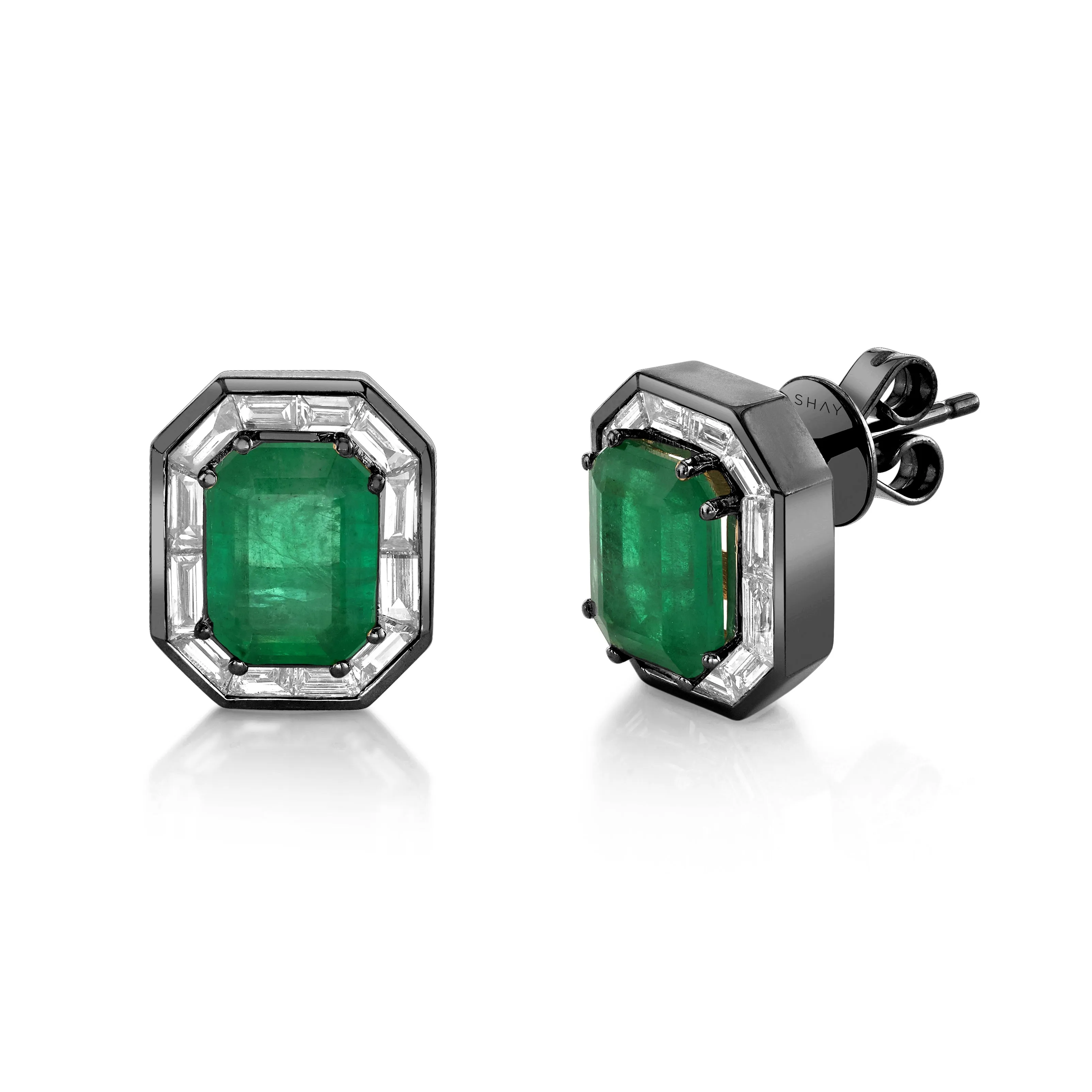 EMERALD HALO STUDS