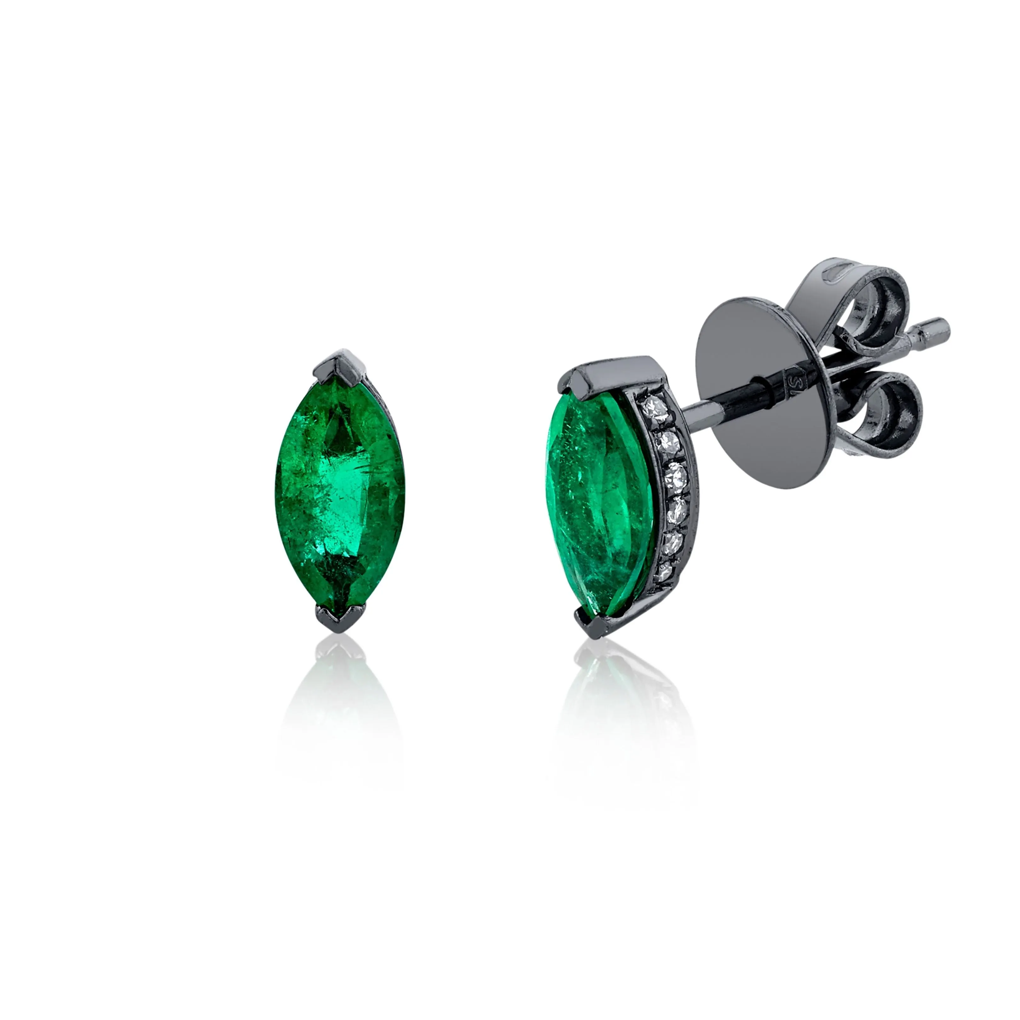 EMERALD MARQUISE HALO STUDS