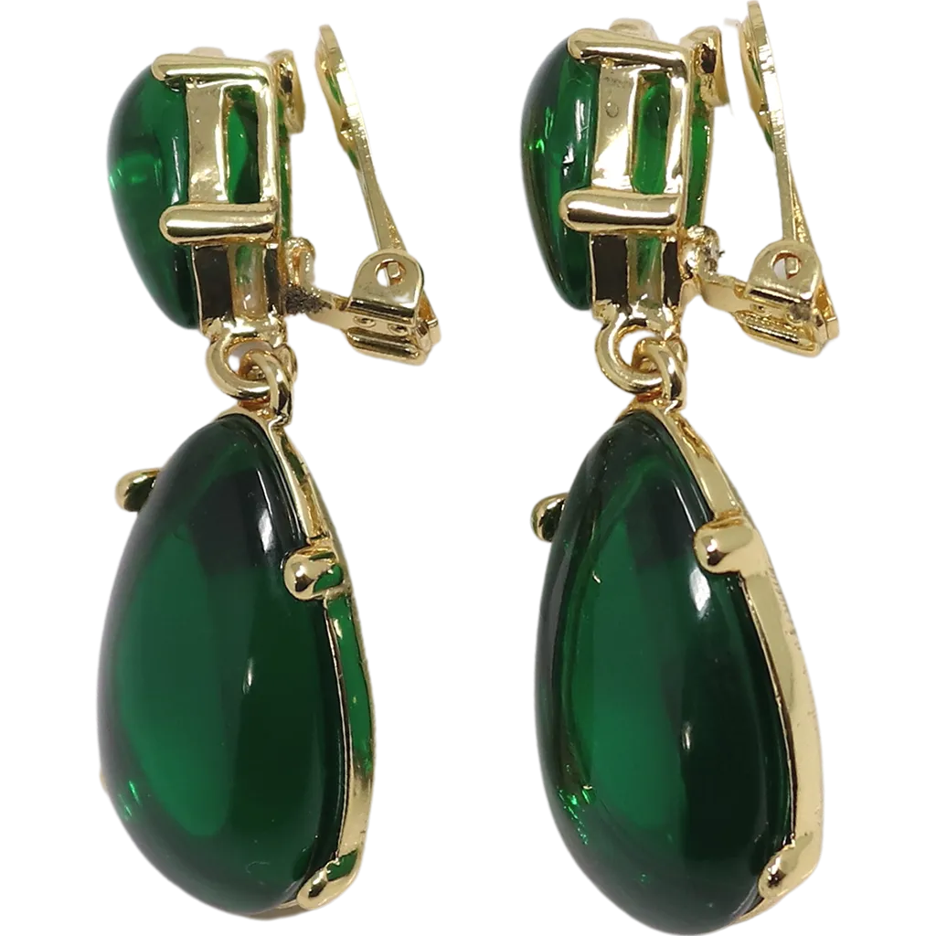 Emerald Resin Teardrop Cabochon Earring