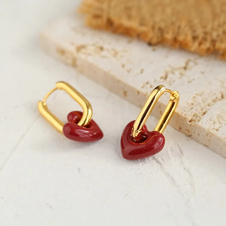 Enamel Glaze Heart Earrings