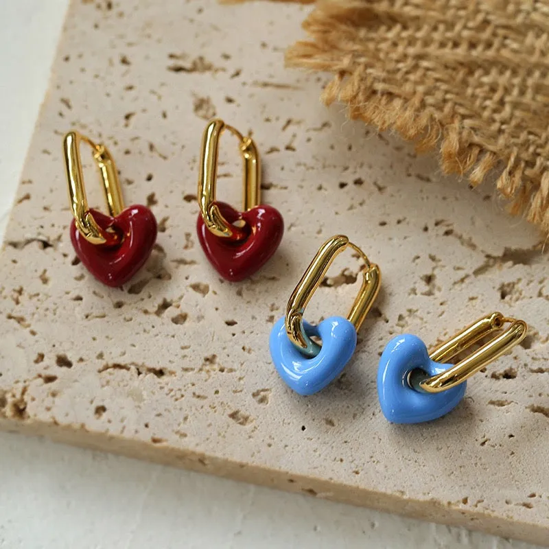 Enamel Glaze Heart Earrings