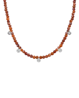 Garnet Gemstone & Five diamonds Necklace - 14K White Gold