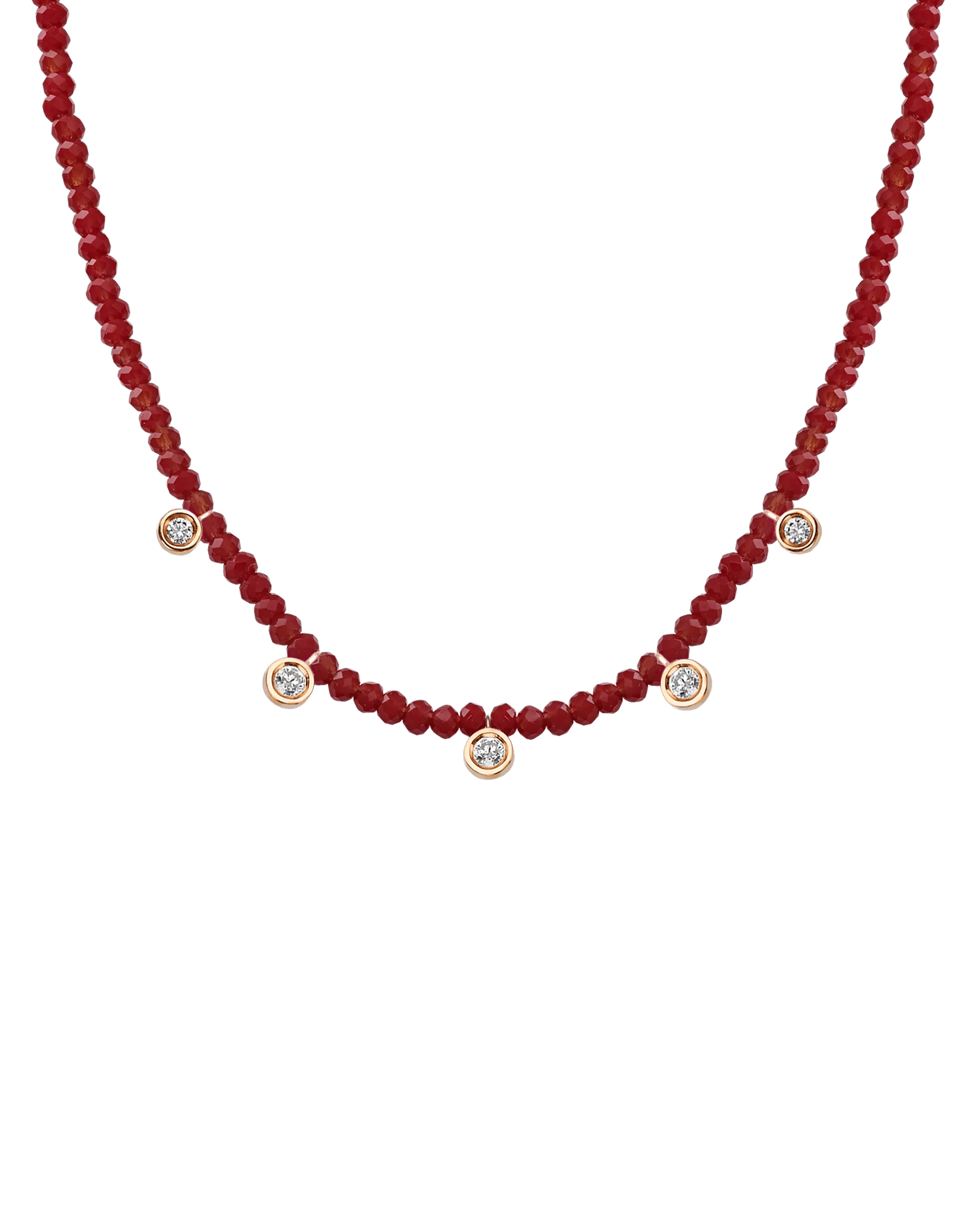 Garnet Gemstone & Five diamonds Necklace - 14K White Gold