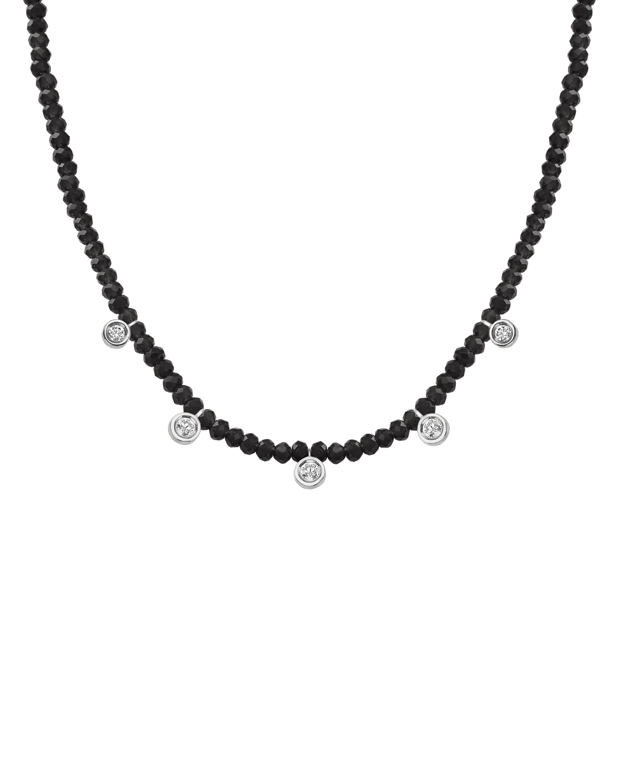 Garnet Gemstone & Five diamonds Necklace - 14K White Gold